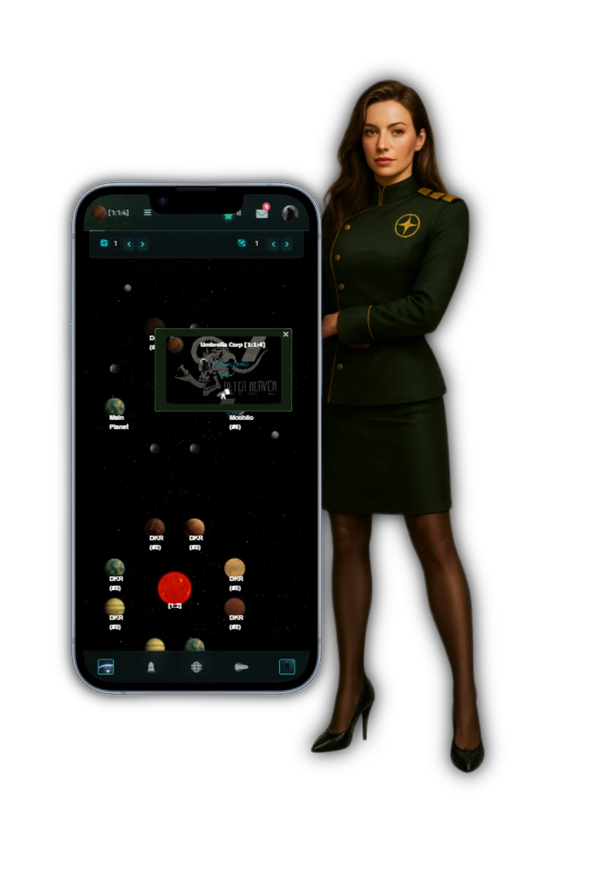 Stellaforge mobile interface showing fleet commander and strategic gameplay on mobile device